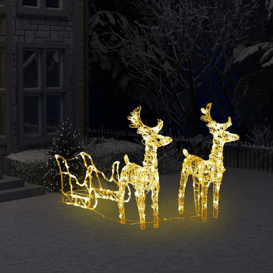 Коледна украса елени с шейна, 160 LED, 130 см